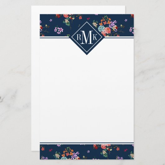 Rosen-Blumenstrauß-Blumenmuster des Monogramm-| Briefpapier (Vorne/Hinten)