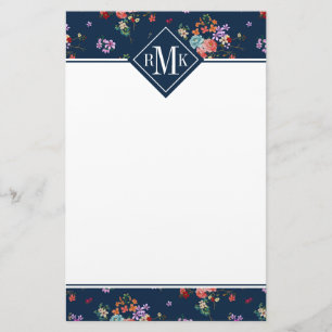 Rosen-Blumenstrauß-Blumenmuster des Monogramm-  Briefpapier