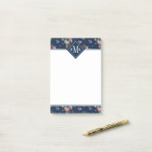 Rosen-Blumenstrauß-Blumenmuster des Monogramm-| Post-it Klebezettel (Auf Schreibtisch)