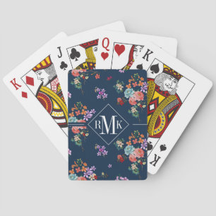 Rosen-Blumenstrauß-Blumenmuster des Monogramm- Spielkarten