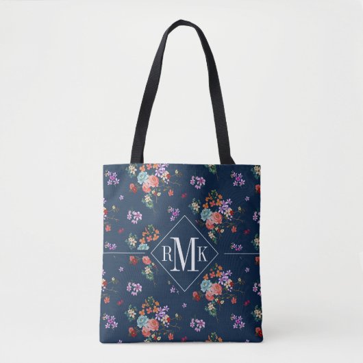 Rosen-Blumenstrauß-Blumenmuster des Monogramm-| Tasche (Vorderseite)