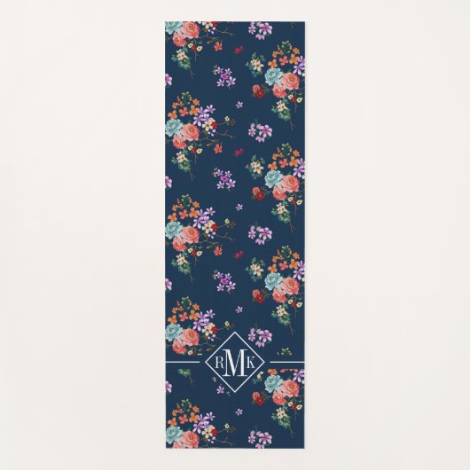 Rosen-Blumenstrauß-Blumenmuster des Monogramm-| Yogamatte (Vorderseite)