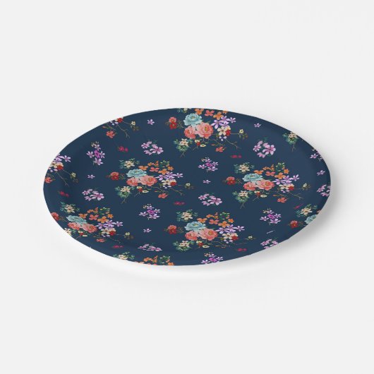 Rosen-Blumenstrauß-Blumenmuster Pappteller (Schrägansicht)