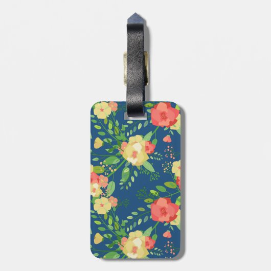 Rosen-Blumenstrauß-u. blaue Streifen-individueller Gepäckanhänger (Rückseite vertikal)