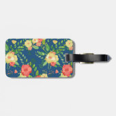 Rosen-Blumenstrauß-u. blaue Streifen-individueller Gepäckanhänger (Rückseite horizontal)