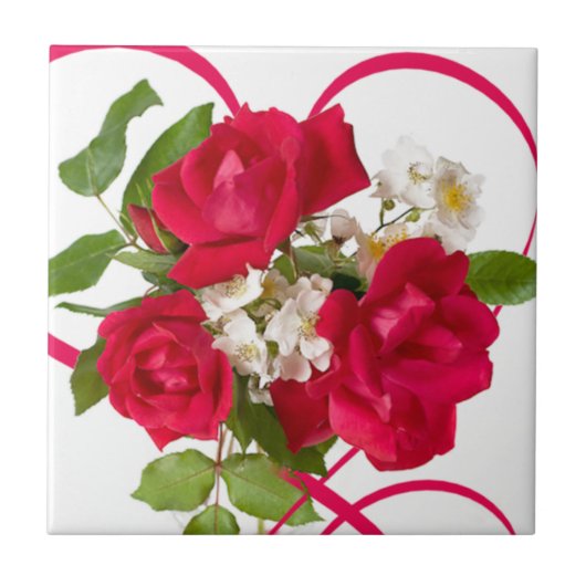 Rosen-Blumenstrauß und Band Fliese (Vorderseite)