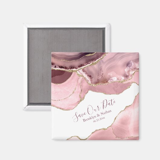 Rosen Blush Agate Save the Date Magnet (Vorderseite/Rückseite)