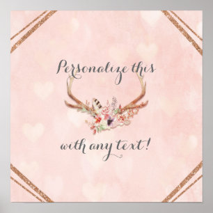 Rosen Blush Pink Blumenblume Hirsche Antlers Banne Poster