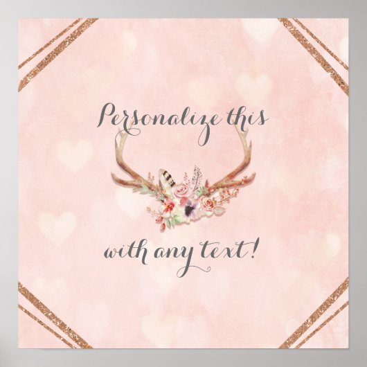 Rosen Blush Pink Blumenblume Hirsche Antlers Banne Poster (Vorne)