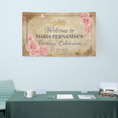 Rosen Blush Pink Butterfly Crown Gold Quinceanera Banner (Messeveranstaltung)