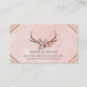 Rosen Blush Pink Floral Antlers Glam Weiterempfehl Empfehlungskarte