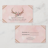 Rosen Blush Pink Floral Antlers Glam Weiterempfehl Empfehlungskarte (Vorne/Hinten)