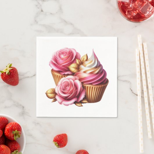 Rosen Cupcakes Serviette (Beispiel)