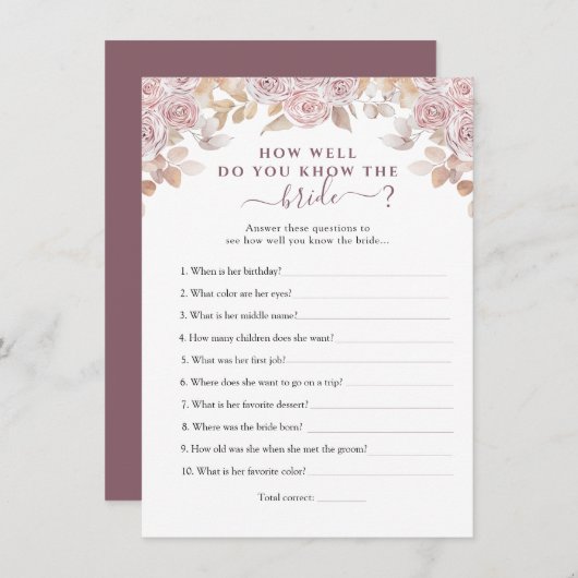 Rosen, die die beste Bride-Game-Karte kennen Einladung (Vorne/Hinten)