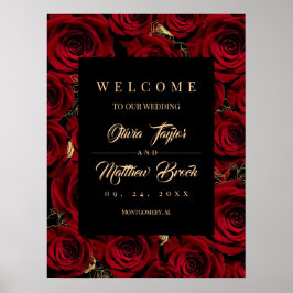 Rosen Dunkel Gold Burgund Willkommens Hochzeitssch Poster