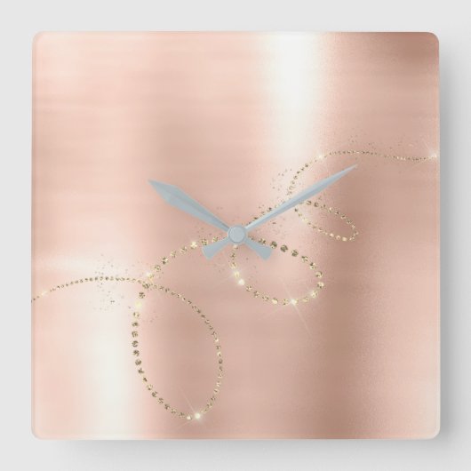 Rosen-dünne Kristalle gefrorenes Quadratische Wanduhr (Vorderseite)