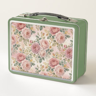Rosen Dusty Rose Eleganter Charme Sagegrün Gold Metall Brotdose
