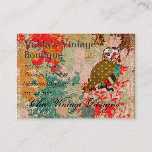 Rosen-Eule Boho Vintage Geschäfts-Karten Visitenkarte (Vorderseite)