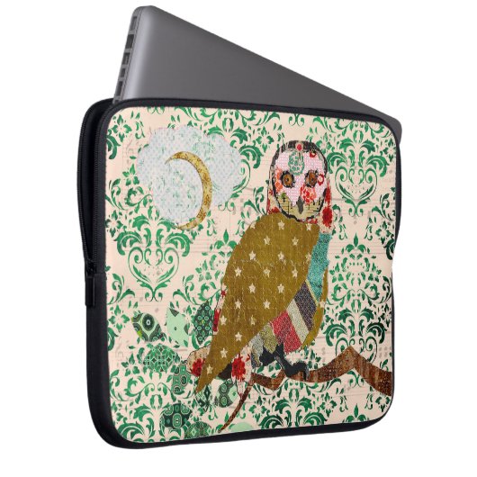 Rosen-Eulen-Grün-Damast-Computer-Hülse Laptopschutzhülle (Vorne Rechts)