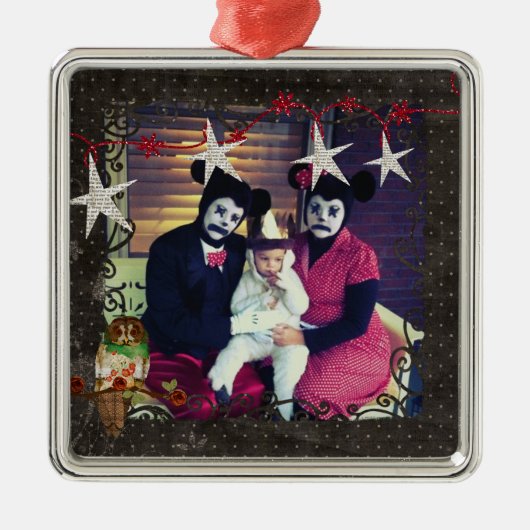 Rosen-Eulen-Starry NachtFoto-Verzierung Silbernes Ornament (Vorne)