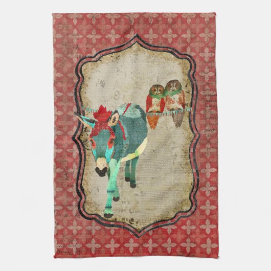 Rosen-Eulen u. karminrotes Esel-Tuch Handtuch (Vertikal)