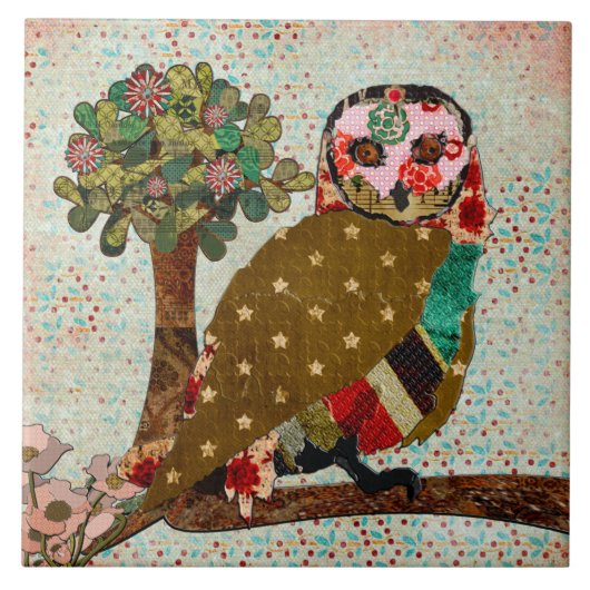 Rosen-Eulen-Vintage Fliese (Vorderseite)