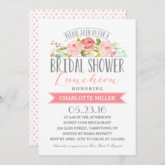 Rosen-Fahnen-Mittagessen-Brautparty Einladung (Vorne/Hinten)