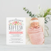 Rosen-Fahnen-Rosa-Taufe-Einladung Einladung (Stehend Vorderseite)