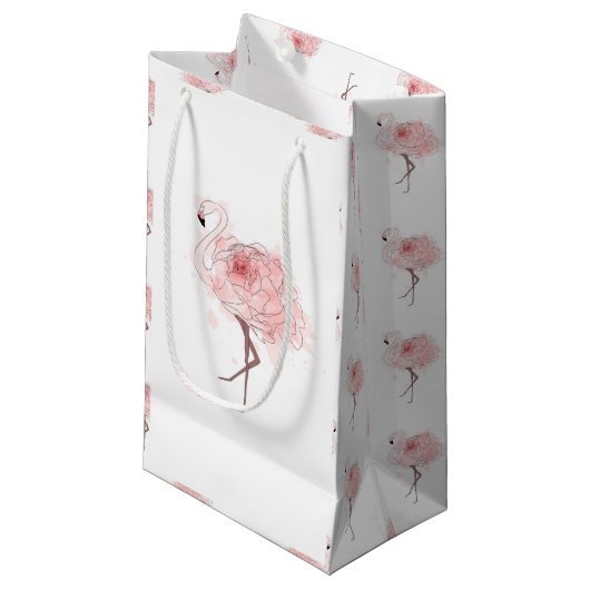 Rosen-Flamingo Kleine Geschenktüte (Vorderseite Schrägansicht)