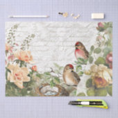 Rosen Flora Bird Nest Pink Französisch Script Deco Seidenpapier (Handwerk)