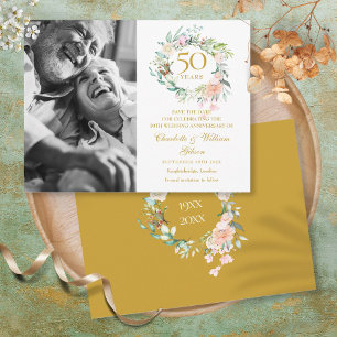 Rosen Floral 50. Hochzeitstag Save-the-Date-Foto Ankündigungspostkarte