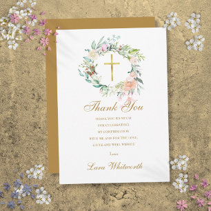 Rosen Floral Gold Schrift Konfirmation Dankeskarte