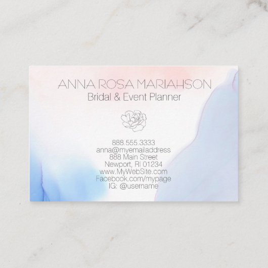 *~* Rosen floral Weichweich Pastellfarben Pink Bla Visitenkarte (Rückseite)