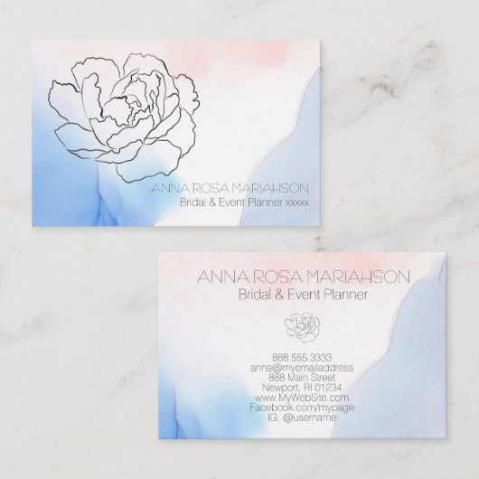*~* Rosen floral Weichweich Pastellfarben Pink Bla Visitenkarte (Vorne/Hinten)