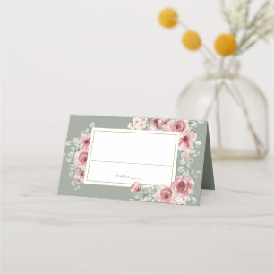 Rosen Florale Elegante Hellgrüne Hochzeit Platzkarte