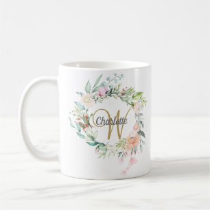 Rosen Florales Elegantes Gold Schrift Monogramm Kaffeetasse