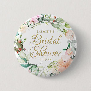 Rosen Florales Gold Schrift Hochzeit Brautschauer Button