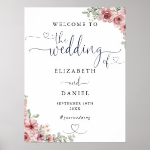 Rosen Florales Herz Schrift Hochzeits-Willkommenss Poster