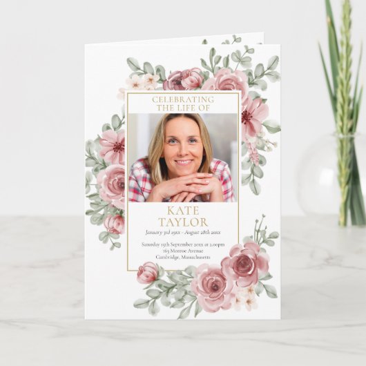 Rosen Florales Trauerzeremoniendienst Programm (Vorderseite)