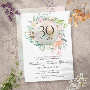 Rosen für den 30. Hochzeitstag Floral Chic Perle Einladung
