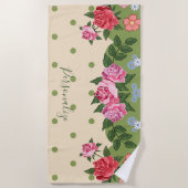 Rosen Garden Rot Rosa Grün Personalisiert Strandtuch (Vorderseite)