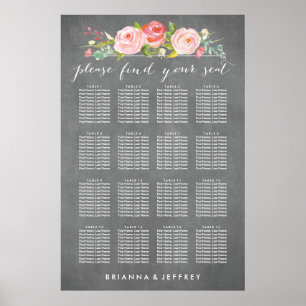 Rosen-Garten-Blumen-Hochzeit-Sitzplan Poster
