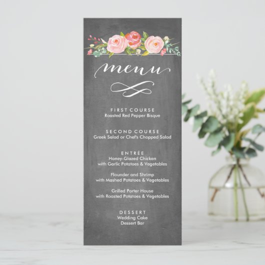 Rosen-Garten-Blumenhochzeits-Menü Menükarte (Stehend Vorderseite)
