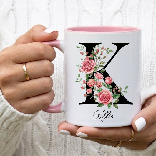Rosen-Geburtstags-Blumengeschenk, Monogramm Initia Tasse
