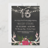 Rosen-Geweihe - rustikales 16. Geburtstag Einladung (Vorderseite)