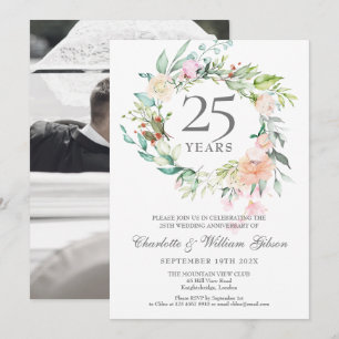 Rosen-Girlande zum 25. Hochzeitstag-Foto  Einladung