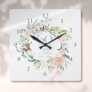 Rosen-Girlande zum 60. / 75. Hochzeitstag Quadratische Wanduhr