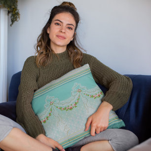 Rosen Girlanden Spitzenschwünge Schleifen Knoten I Kissen