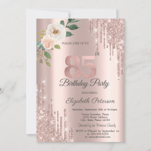 Rosen Glitter Tröpfchen Rosen Gold 85. Geburtstag Einladung