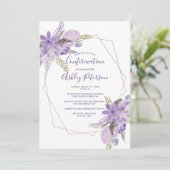 Rosen gold Aquarellfarben lila Blumenbestätigung Einladung (Stehend Vorderseite)